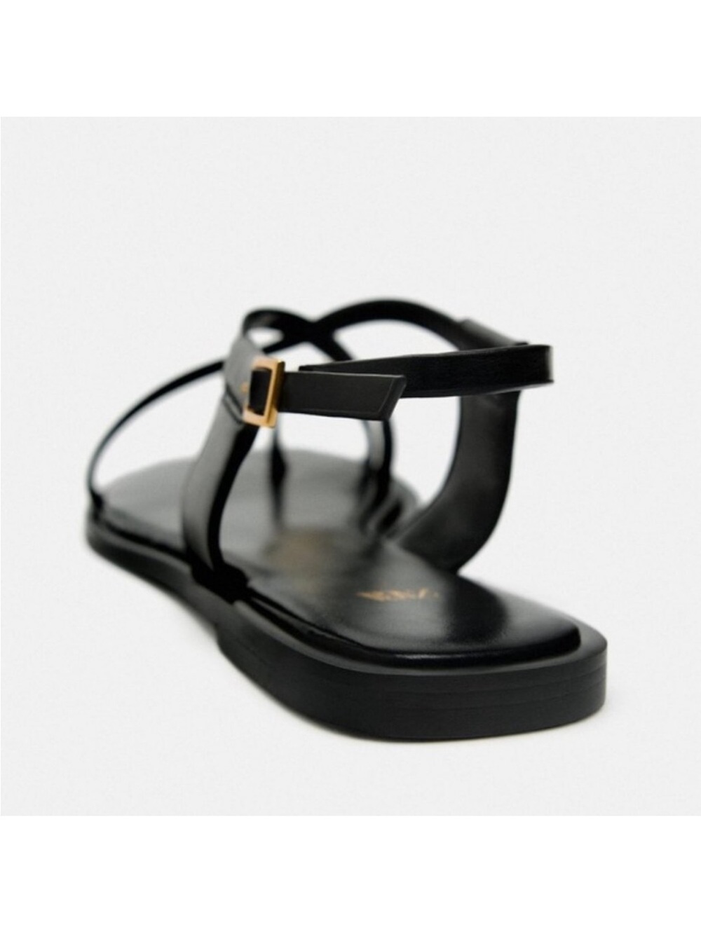 Zara Black Flat Strappy Leather Toe-Ring Sandals with Gold Detail Sz 39 - Picture 4 of 12